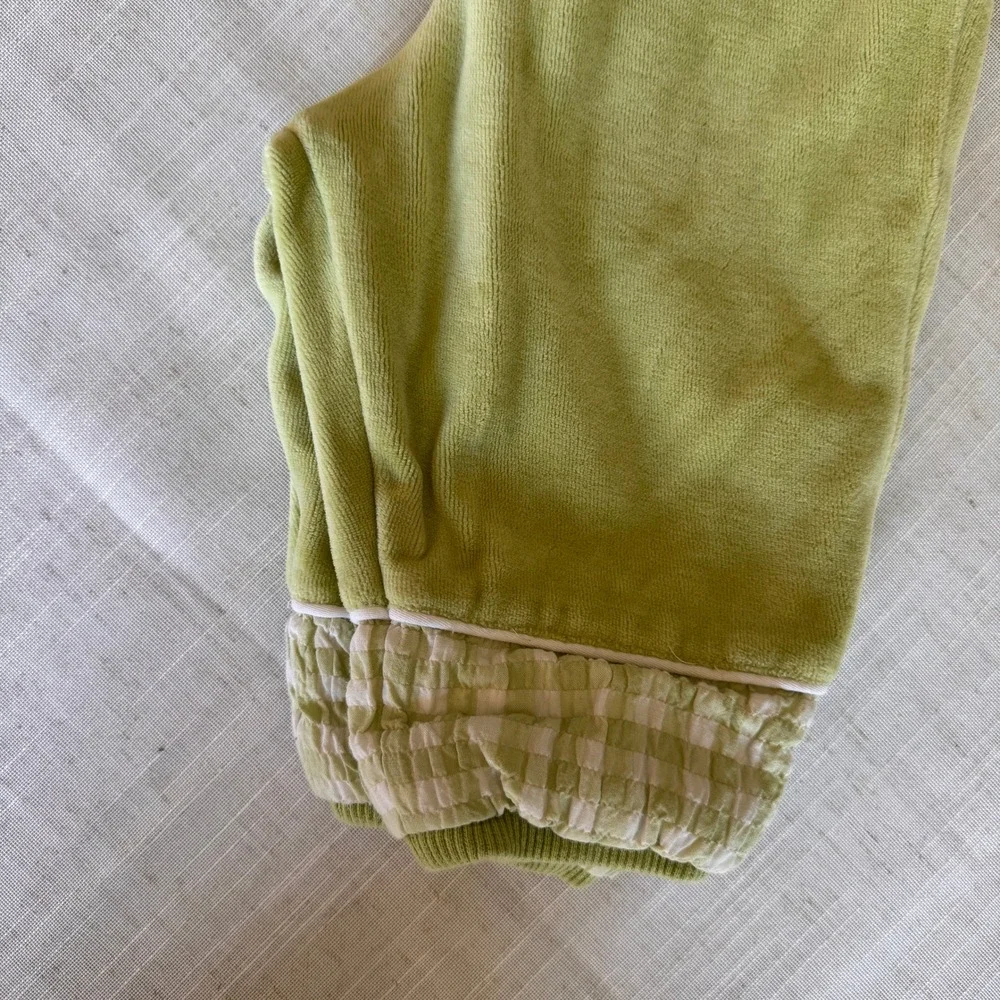 Catimini Mini Par Baby Green Velour Gingham Cardigan Pants Set 6M French